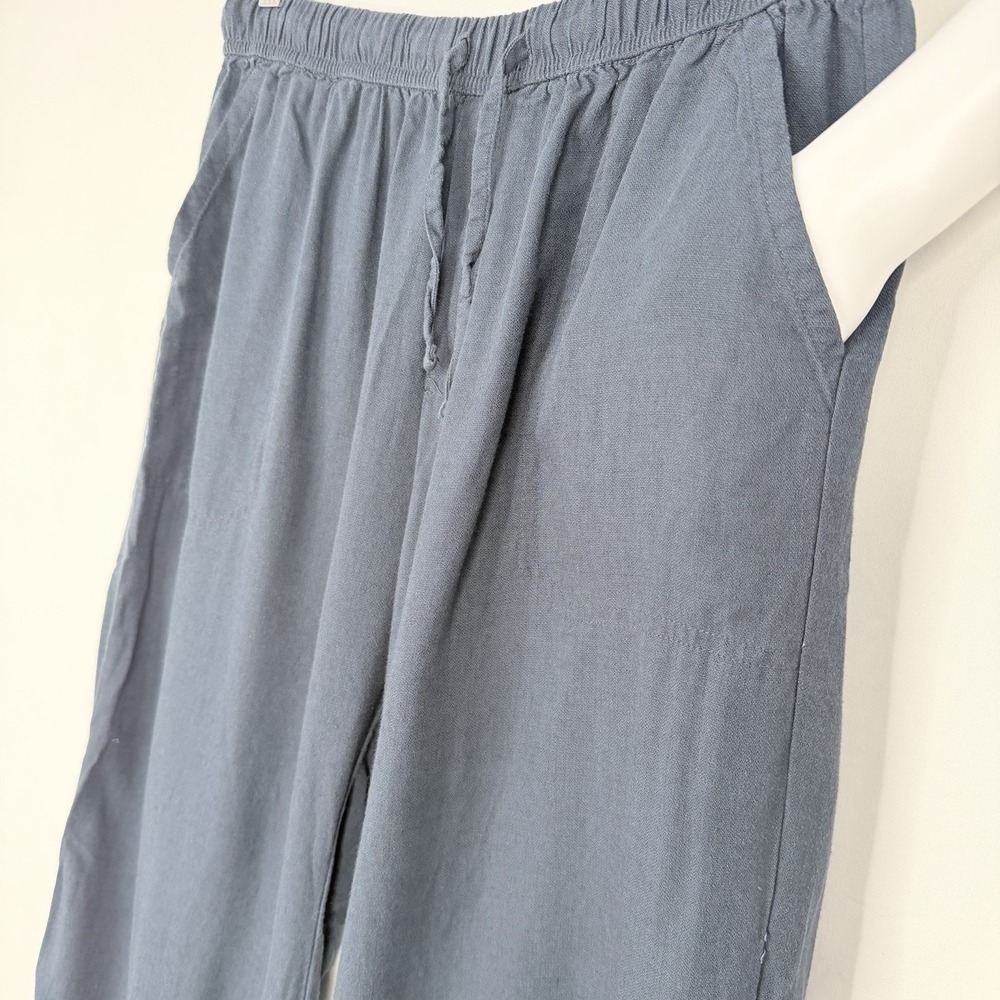 Splendid Crop Linen & Viscose Pants Wide Leg Navy Drawstring Elastic Waist Small - Picture 8 of 14